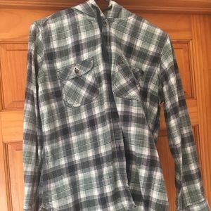 Hooded Green Flannel Button Down